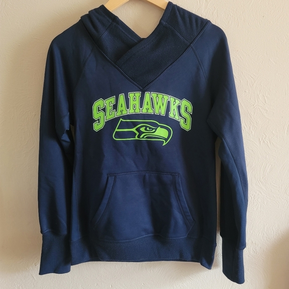 Nike NFL, Seahawks Therma Fit Hoodie, Crossover Neckline,‎ Navy, Size Medium - Picture 1 of 8